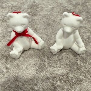 White Ceramic Bear Figurines set of 2 Christmas tree ornament vintage bone china